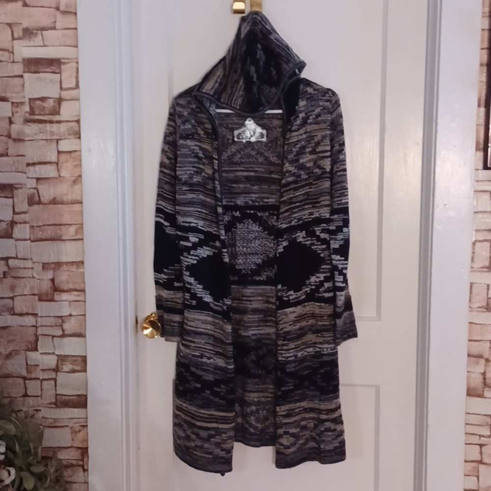 Angie long hooded sweater women's size small black and gray